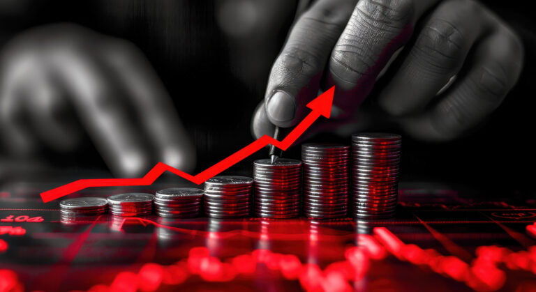 Asternova Vest lansează cel mai mare fond regional de venture capital dedicat startup-urilor tehnologice: 37 mil. euro pentru viitorii unicorni Business growth: hand placing a pointer on stacked coins with a red rising arrow indicating rising profits